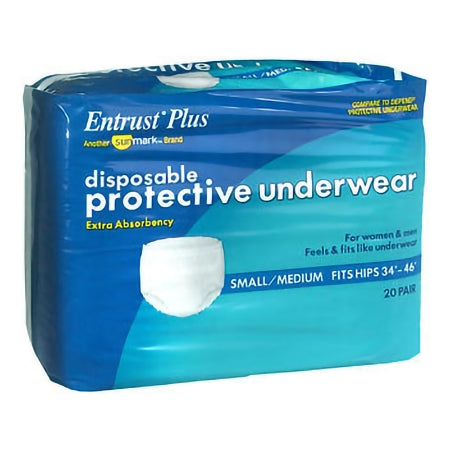 Tyco Healthcare Unisex Adult Absorbent Underwear Entrust® Plus Pull On with Tear Away Seams Small / Medium Disposable Moderate Absorbency - Case of 80 - 03870300281-CS