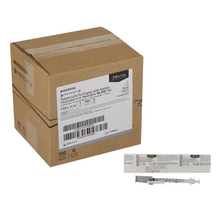 McKesson Safety Tuberculin Syringe with Needle McKesson Prevent® SG 1 mL 1/2 Inch 27 Gauge Sliding Safety Needle Regular Wall - Case of 400 - 306620-CS