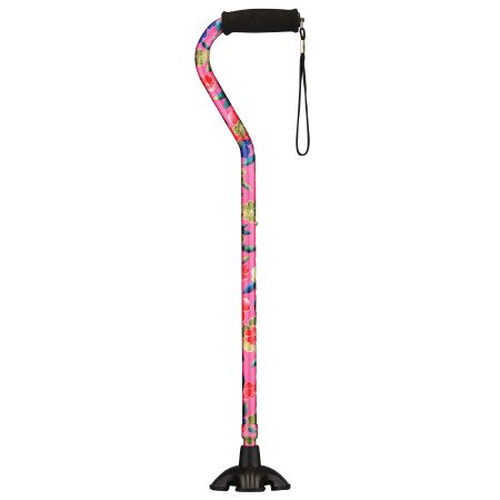 Nova Ortho-Med Offset Cane SugarCane Aluminum 28-1/2 to 39-1/2 Inch Height Pink Garden Print - Case of 12 - S1070PG-CS