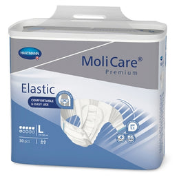 Hartmann Unisex Adult Incontinence Brief MoliCare® Premium Elastic 6D Large Disposable Moderate Absorbency - Bag of 30 - 165273-BG