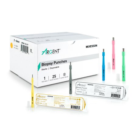 McKesson Biopsy Punch McKesson Argent™ Dermal Five 2 mm, Five 3 mm, Five 4 mm, Five 5 mm, and Five 6 mm - Box of 25 - 16-1317-BX