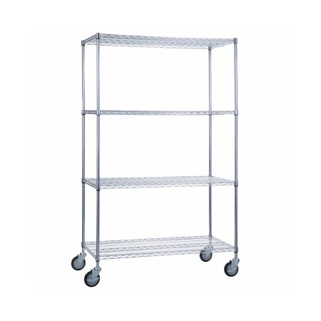 R & B Wire Products Heavy Duty Linen Cart 4 Shelves 1000 lbs. Weight Capacity Chrome Plated 5 Inch Casters, 2 Locking - Each - LC183668-EA
