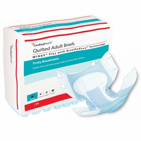 Cardinal Unisex Adult Incontinence Brief Wings™ Quilted Plus with BreatheEasy™ Technology X-Large Disposable Heavy Absorbency - Case of 60 - 66135-CS