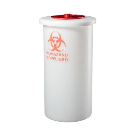 Thermo Scientific Nalge Biohazard Waste Container Nalgene™ White Base 29 H X 13-1/4 Diameter Inch Vertical Entry 15 Gallon - Case of 1 - 6370-0015-CS