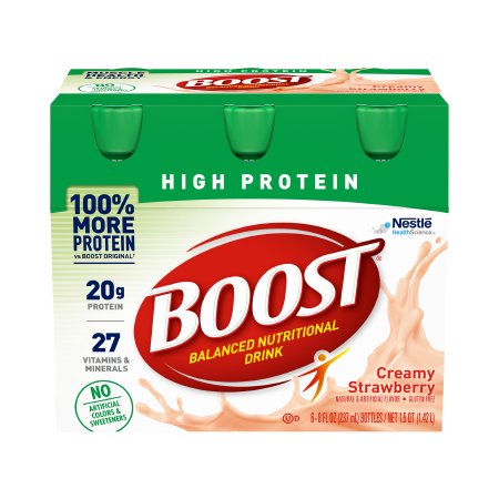 Nestle Healthcare Nutrition Oral Supplement Boost® High Protein Creamy Strawberry Flavor Liquid 8 oz. Bottle - Case of 24 - 00041679944363-CS