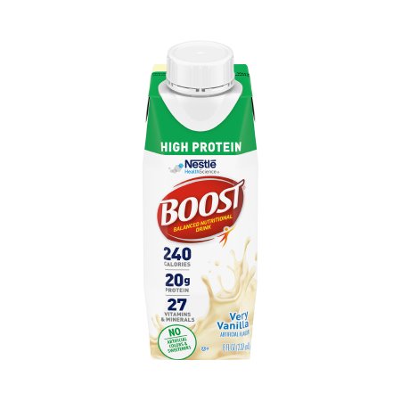 Nestle Healthcare Nutrition Oral Supplement Boost® High Protein Very Vanilla Flavor Liquid 8 oz. Carton - Case of 24 - 00043900645834-CS