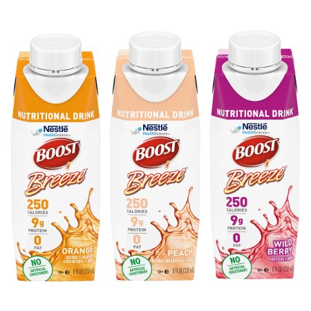 Nestle Healthcare Nutrition Oral Supplement Boost Breeze® Orange / Peach / Wildberry Flavor Liquid 8 oz. Carton - Case of 24 - 00043900436456-CS