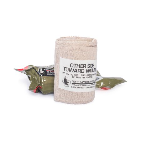 North American Rescue Trauma Pressure Dressing with Wrap ETD™ 4 X 70 Inch C-Clasp Closure Tan / White Sterile Standard Compression - Each - 30-0031B-EA