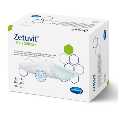 Hartmann Super Absorbent Dressing Zetuvit® Plus Silicone Non-Bordered 3 X 3 Inch Square - Box of 10 - 413114-BX