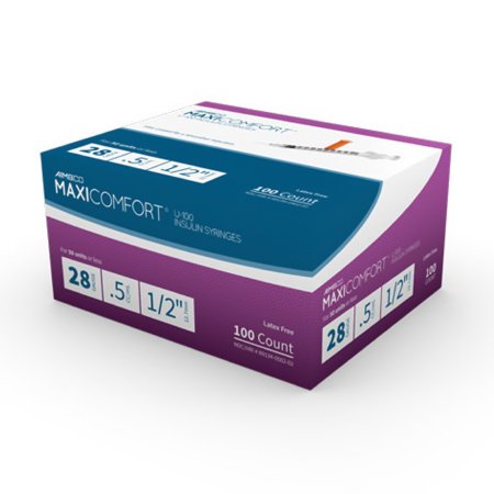 MHC Medical Standard Insulin Syringe with Needle AIMSCO® 0.5 mL 1/2 Inch 28 Gauge NonSafety Ultra Thin Wall - Box of 100 - 502-BX