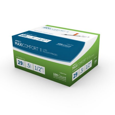 MHC Medical Standard Insulin Syringe with Needle AIMSCO® 0.5 mL 1/2 Inch 29 Gauge NonSafety Ultra Thin Wall - Box of 100 - 528-BX