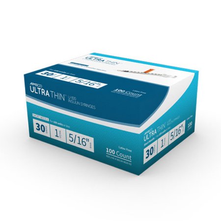 MHC Medical Standard Insulin Syringe with Needle AIMSCO® 1 mL 5/16 Inch 30 Gauge NonSafety Ultra Thin Wall - Case of 500 - 620-CS