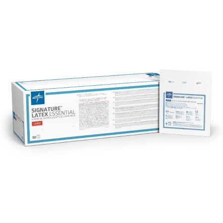 Medline Surgical Glove Signature™ Latex Essential Size 8.5 Sterile Latex Standard Cuff Length Smooth White Chemo Tested - Case of 200 - MSG5985-CS
