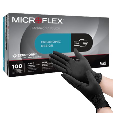 Microflex Medical Exam Glove MICROFLEX® MidKnight™ Touch 93-734 Medium NonSterile Nitrile Standard Cuff Length Textured Fingertips Black Not Rated - Box of 100 - 93732080-BX
