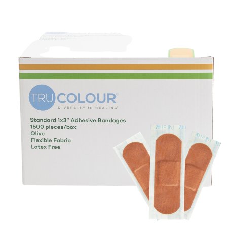 Tru-Colour Products LLC Adhesive Strip Tru-Colour® 1 X 3 Inch Fabric Rectangle Olive Sterile - Case of 6000 - TCB-GB1500-CS