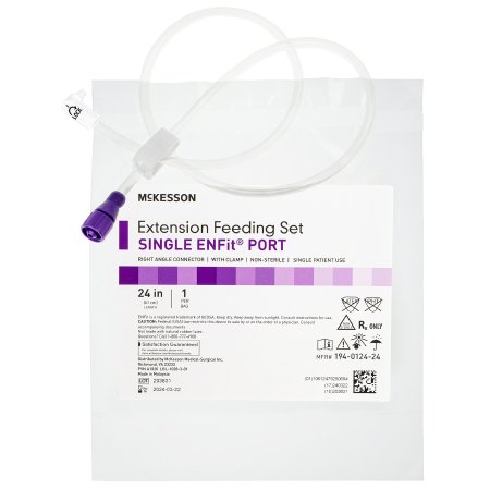 McKesson Bolus Enteral Feeding Extension Tube Set McKesson 24 Inch, EnFit, Secure Lock Right Angle Connector and Clamp, NonSterile - Box of 5 - 194-0124-24-BX