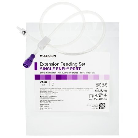 McKesson Bolus Enteral Feeding Extension Tube Set McKesson 24 Inch, EnFit, Secure Lock Straight Connector and Clamp, NonSterile - Case of 30 - 194-0123-24-CS