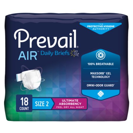 First Quality Unisex Adult Incontinence Brief Prevail® Air Plus™ Size 2 Disposable Heavy Absorbency - Case of 72 - PVBNG-013CA-CS