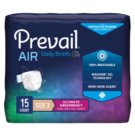 First Quality Unisex Adult Incontinence Brief Prevail® Air Plus™ Size 3 Disposable Heavy Absorbency - Case of 60 - PVBNG-014CA-CS