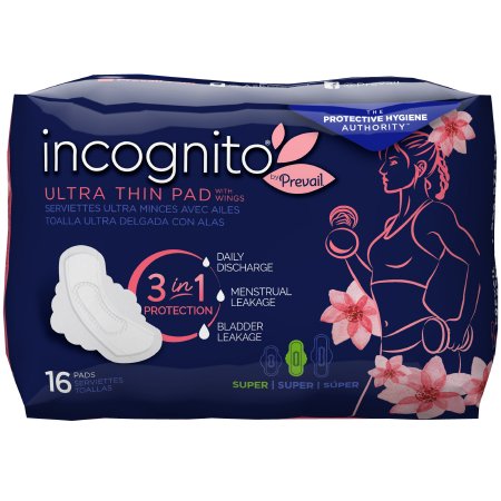First Quality Feminine Pad incognito® by Prevail Ultra Thin with Wings Super Absorbency - Case of 64 - PVH-416-CS
