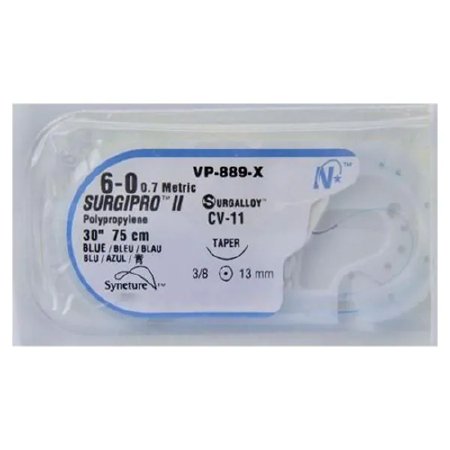 Covidien Nonabsorbable Suture with Needle Surgipro™ II Polypropylene CV-11 3/8 Circle Taper Point Needle Size 6 - 0 Monofilament - Pack of 36 - VP889X-2-PK