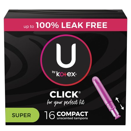 Kimberly Clark Tampon U by Kotex® Click® Super Absorbency Plastic Applicator Individually Wrapped - Case of 128 - 51581-CS