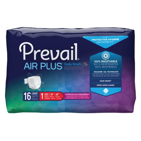 First Quality Unisex Adult Incontinence Brief Prevail® Air Plus™ Size 1 Disposable Heavy Absorbency - Bag of 16 - PVBNG-012CA-BG