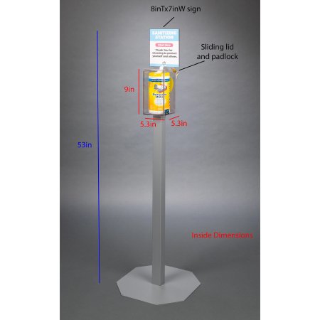 Poltex Inc Sanitizing Station Poltex Floor Standing 1 Box of Disinfecting Wipes Clear 9 X 5.3 X 5.3 Inch PETG and Powder Coated Steel - Each - SANSTAT4-2STL-EA