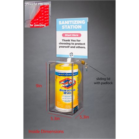 Poltex Inc Sanitizing Station Poltex VHB Tape 1 Box of Disinfecting Wipes Clear 5.3 X 5.3 X 9 Inch PETG - Each - SANSTAT4-T-EA