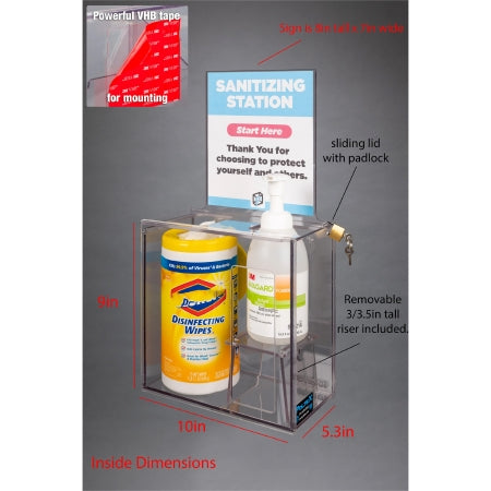 Poltex Inc Padlock Sanitizing Station Poltex VHB Tape 2 Position Clear 10 X 5.3 X 9 Inch PETG - Each - SANSTAT9-T-EA