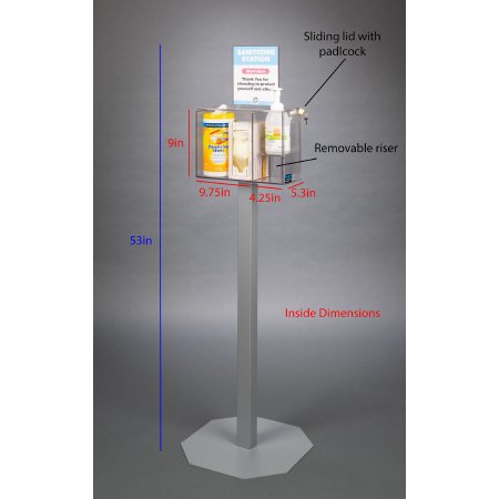 Poltex Inc Sanitizing Station Poltex Floor Standing 3 Pockets Clear 53 Inch Height Powder Coated Steel - Each - SANSTAT13-2STL-EA