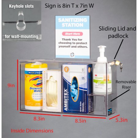 Poltex Inc Sanitizing Station Poltex Wall Mount 4-Position Clear 16.8 X 5.3 X 9 Inch PETG - Each - SANSTAT17-W-EA