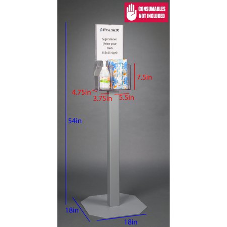 Poltex Inc Respiratory Hygiene Station Poltex Floor Standing Clear 8-1/4 X 7-1/2 X 4-3/4 Inch PETG - Each - RESPH-3STL-SLV-EA