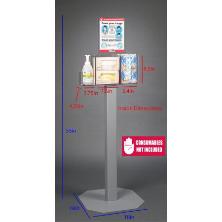 Poltex Inc Locking Respiratory Hygiene Station Poltex Floor Standing Clear 10 X 4-1/2 X 4 X 6 Inch PETG - Each - RESPI-3STL-DCL-EA