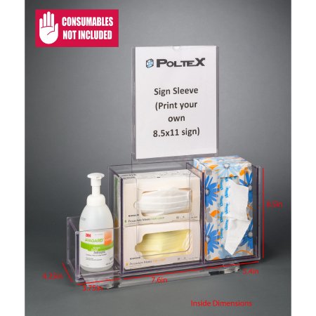 Poltex Inc Respiratory Hygiene Station Poltex Countertop Clear 4-1/4 X 3-3/4 X 7.6 X 5.4 X 8-1/2 Inch PETG - Each - RESPI-CT-SLV-EA
