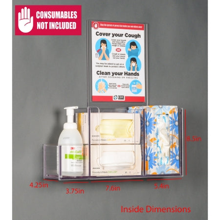 Poltex Inc Respiratory Hygiene Station Poltex Wall Mount Clear 4-1/4 X 3-3/4 X 7.6 X 5.4 X 8-1/2 Inch PETG - Each - RESPI-W-DCL-EA