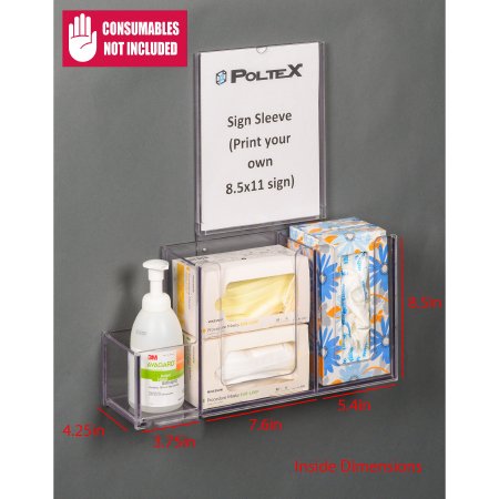 Poltex Inc Respiratory Hygiene Station Poltex Wall Mount Clear 4-1/4 X 3-3/4 X 7.6 X 5.4 X 8-1/2 Inch PETG - Each - RESPI-W-SLV-EA