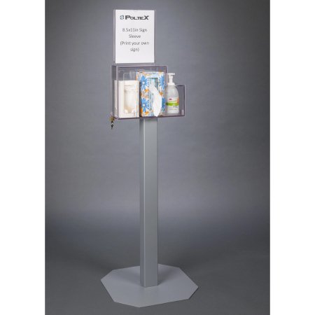 Poltex Inc Respiratory Hygiene Station Poltex Floor Standing Clear 4-1/4 X 3-3/4 X 7.6 X 5.4 X 8-1/2 Inch PETG - Each - RESPG-3STL-SLV-EA