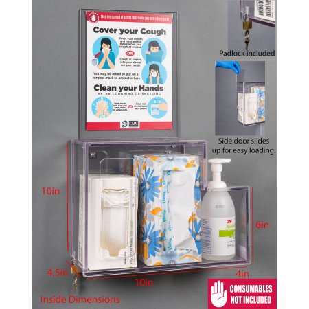 Poltex Inc Locking Respiratory Hygiene Station Poltex Wall Mount Clear 10 X 4-1/2 X 10 X 4 X 6 Inch PETG - Each - RESPG-W-DCL-EA