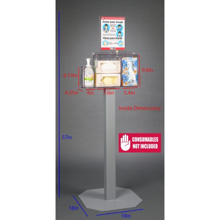 Poltex Inc Respiratory Hygiene Station Poltex Floor Standing Clear 6.13 X 4-1/4 X 4 X 7.6 X 5.4 X 9.8 Inch PETG - Each - RESPS-3STL-DCL-EA