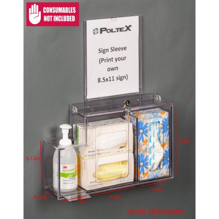 Poltex Inc Respiratory Hygiene Station Poltex Wall Mount Clear 6.13 X 4-1/4 X 4 X 7.6 X 5.4 X 9.8 Inch PETG - Each - RESPS-W-SLV-EA