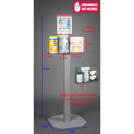 Poltex Inc Respiratory Hygiene Station Poltex Floor Standing Clear 4-1/2 X 5.4 X 7-3/4 X 8 Inch PETG - Each - RESPU-3STL-DCL-EA