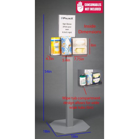 Poltex Inc Respiratory Hygiene Station Poltex Floor Standing Clear 4-1/2 X 5.4 X 7-3/4 X 8 Inch PETG - Each - RESPU-3STL-SLV-EA