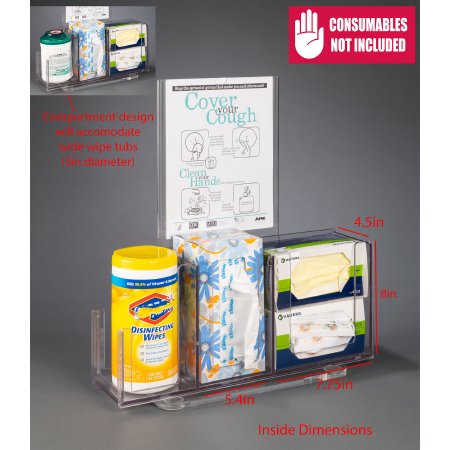 Poltex Inc Respiratory Hygiene Station Poltex Counter Top Clear 5.4 X 7-3/4 X 8 X 4-1/2 Inch PETG - Each - RESPU-CT-SLV-EA