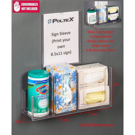 Poltex Inc Respiratory Hygiene Station Poltex Wall Mount Clear 4-1/2 X 5.4 X 7-3/4 X 8 Inch PETG - Each - RESPU-W-SLV-EA