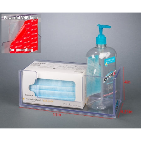 Poltex Inc Mask and Hand Sanitizer Holder Poltex VHB Tape Clear 11 X 4-1/4 X 4 Inch PETG - Each - MASKHANDSAN-T-EA