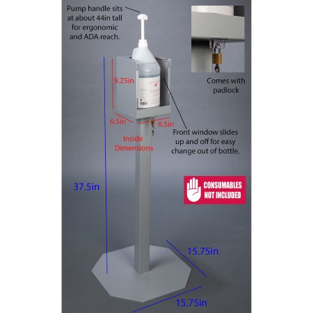 Poltex Inc Locking Gallon Hand Sanitizer Stand Poltex Floor Standing Clear 9-1/4 X 6-1/2 X 6-1/2 Inch PETG - Each - GALLONLCK-2STL28-EA