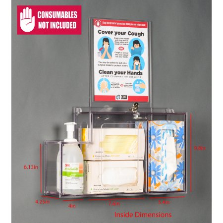 Poltex Inc Locking Respiratory Hygiene Station Poltex Wall Mount Clear 6.13 X 4-1/4 X 4 X 7.6 X 5.4 X 9.8 Inch PETG - Each - RESPS-W-DCL-EA