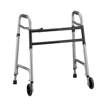 Nova Ortho-Med Dual Release Folding Walker with Wheels Nova Aluminum Frame 500 lbs. Weight Capacity 30-3/4 to 39-1/2 Inch Height - Case of 2 - 4095DW5-CS