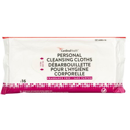Cardinal Rinse-Free Personal Wipe Cardinal Health™ Soft Pack Aloe Unscented 16 Count - Pack of 16 - 2AWU-16-PK
